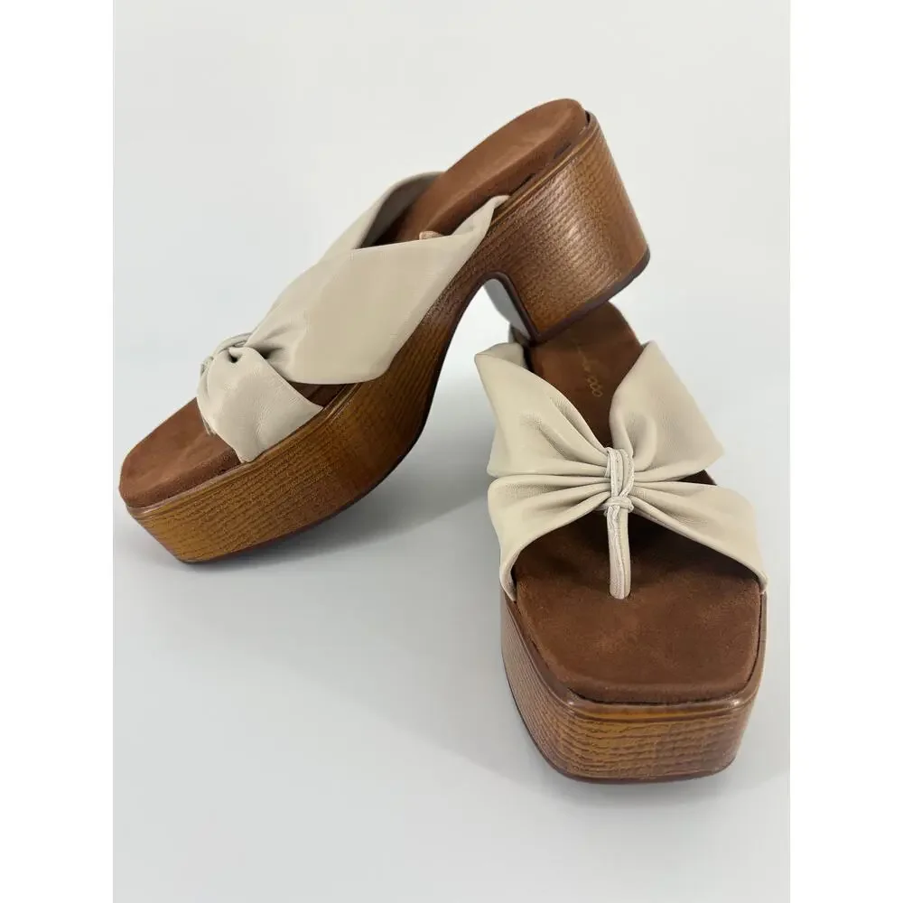 House of Harlow 1960 Glamming Ivory Leather Platform Sandals Size 9 Y2K